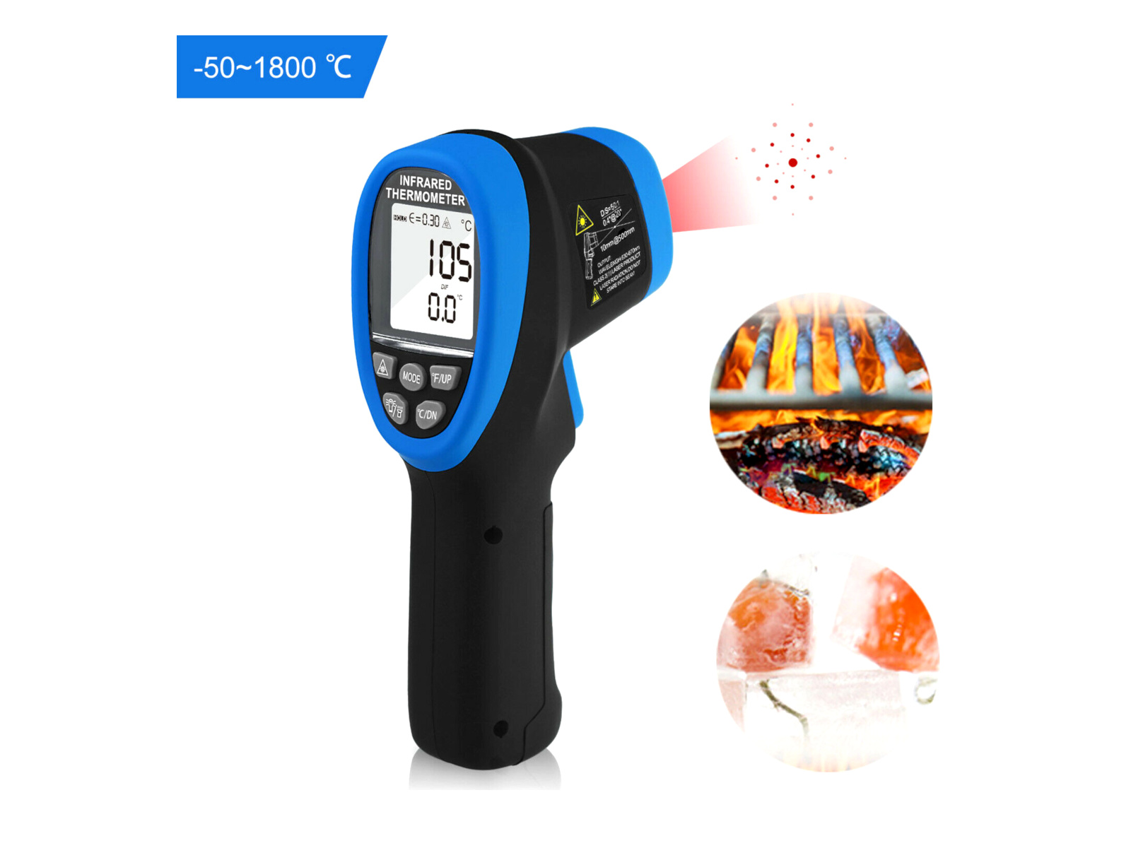 Infrarot-Thermometer mit Farbdisplay 50:1, -50-1800°C