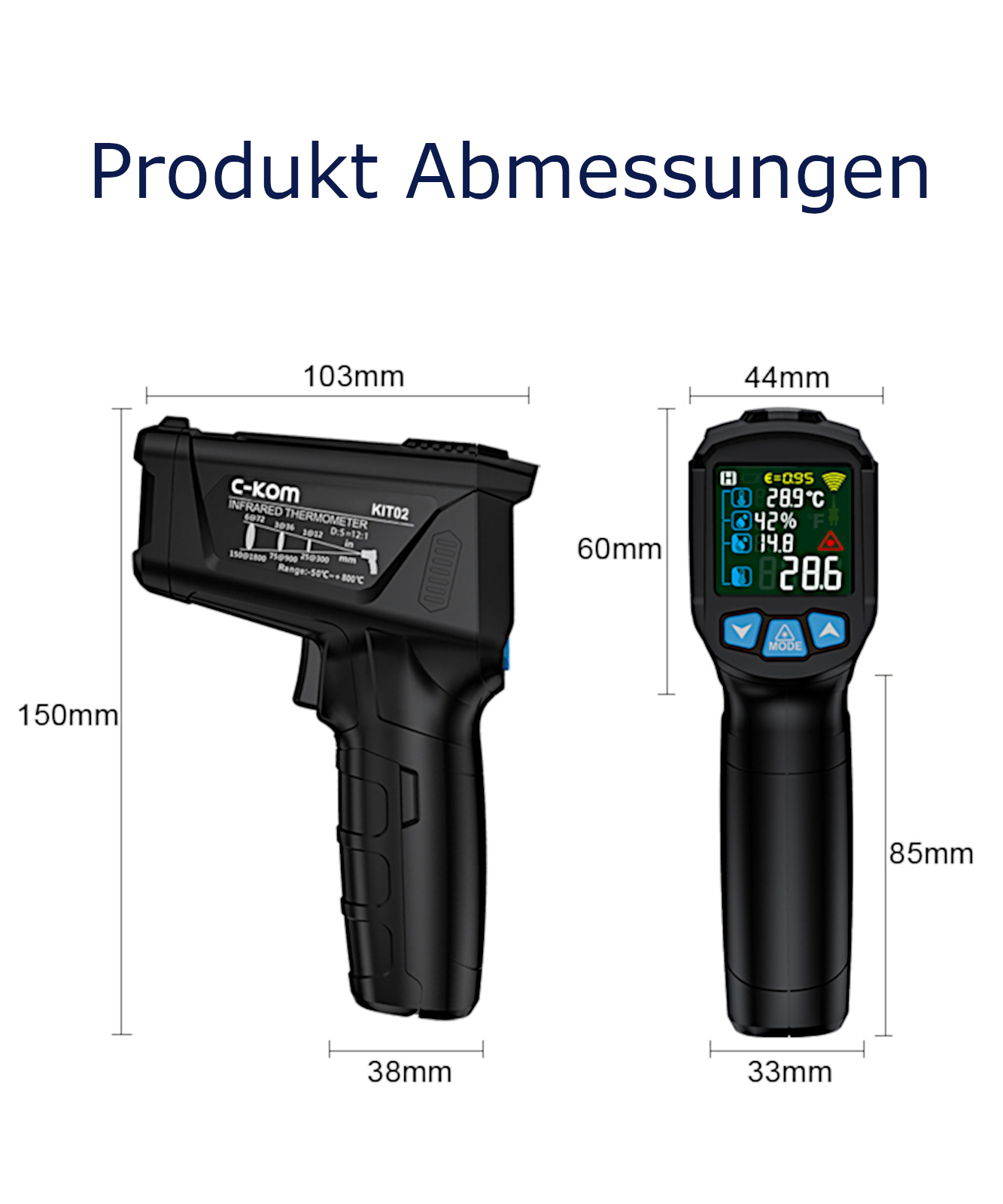 KIT02 Infrarot Thermometer mit Zusatzfühler, 12:1, -50-800°C