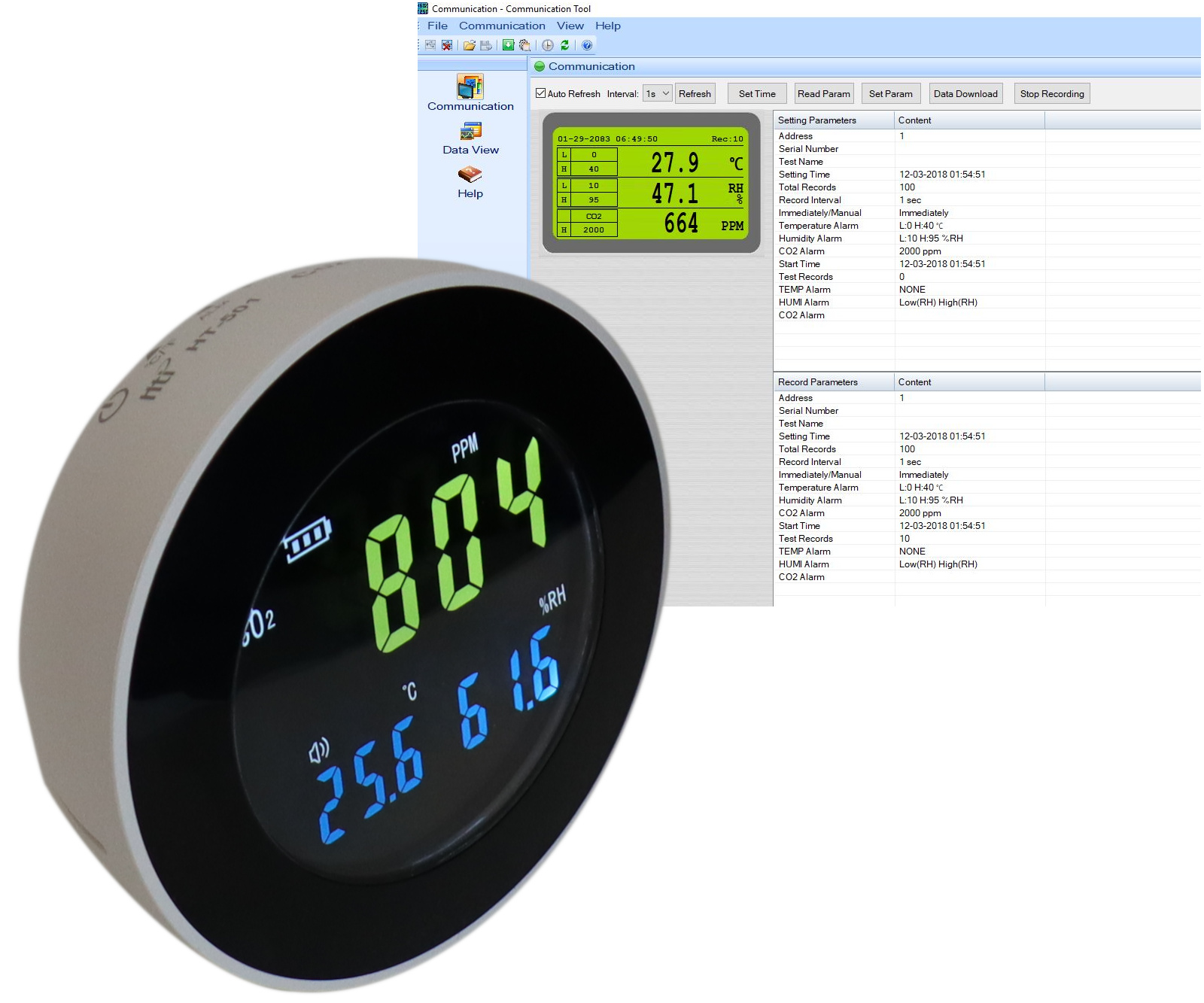 CO2 Tisch Monitor mit Software und Alarm