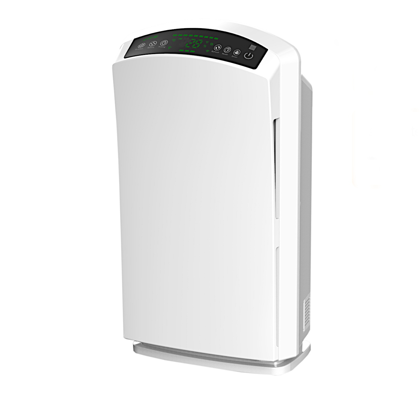Air purifier with PM2.5 sensor and display, touch panel, °C, %rH