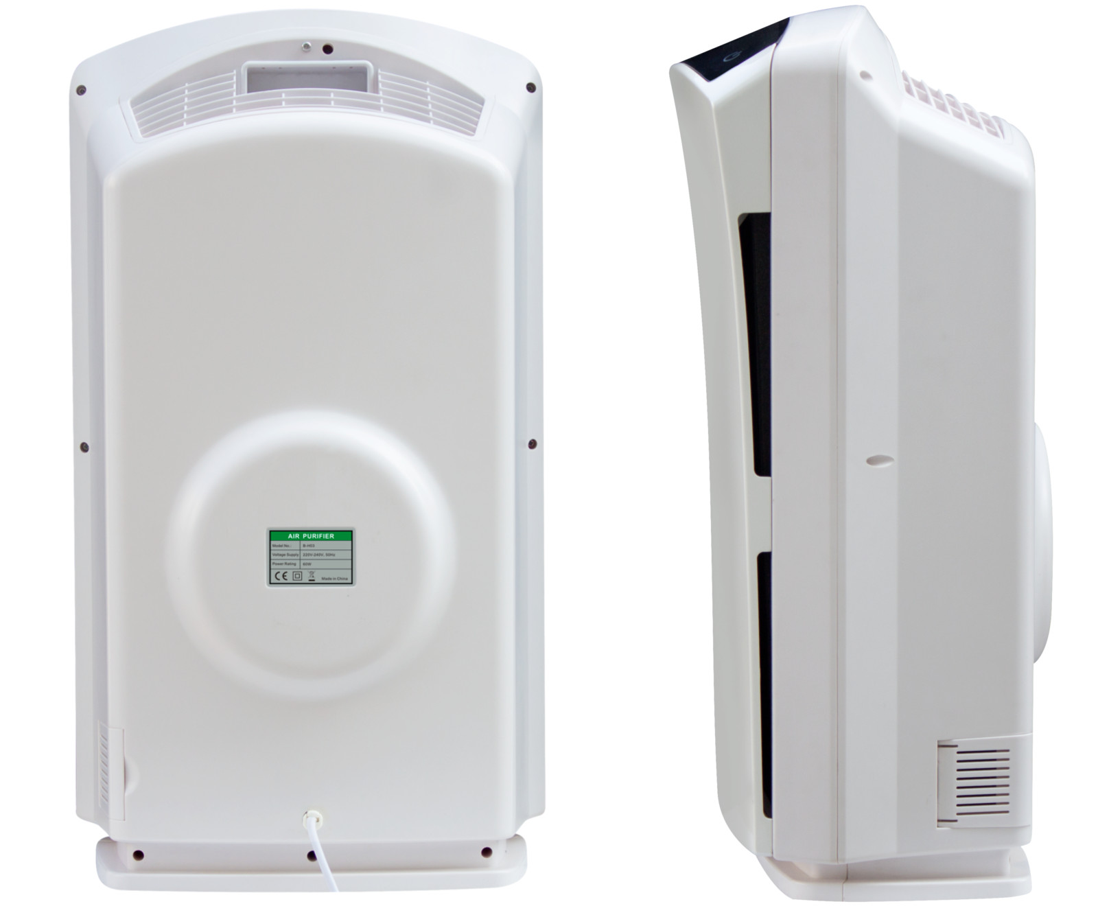 Air purifier with PM2.5 sensor and display, touch panel, °C, %rH