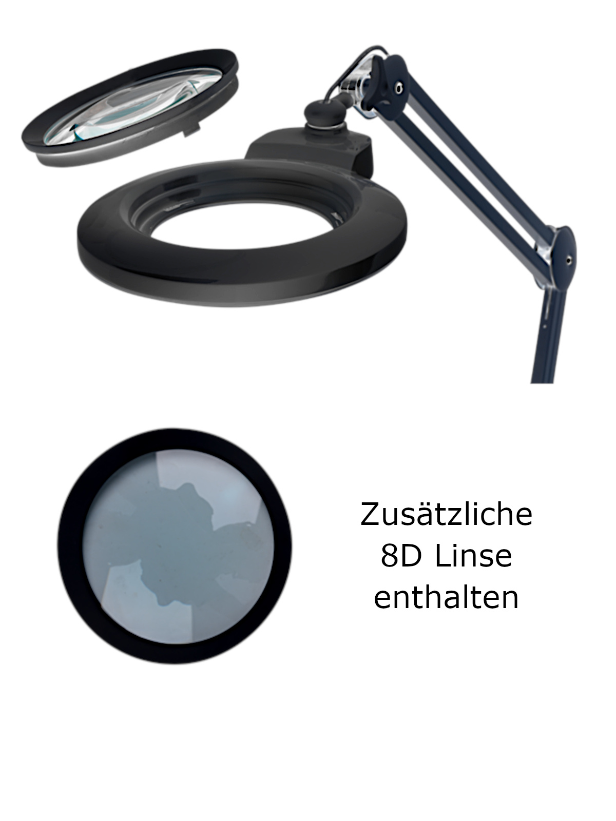 ESD Lupenleuchte schwarz, 127mm, 5D + 8D Wechsellinse, 10W