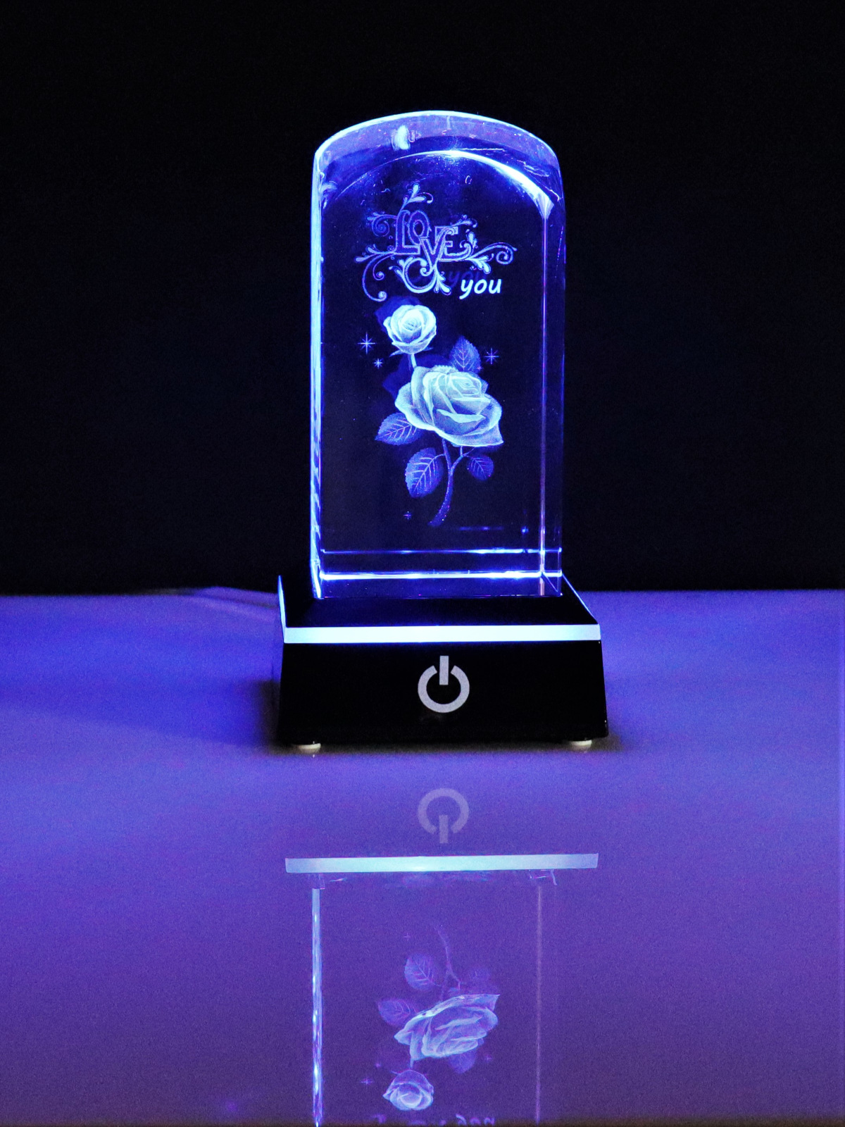 Kristallquader abgerundet 3D Liebesrose 'I Love You'