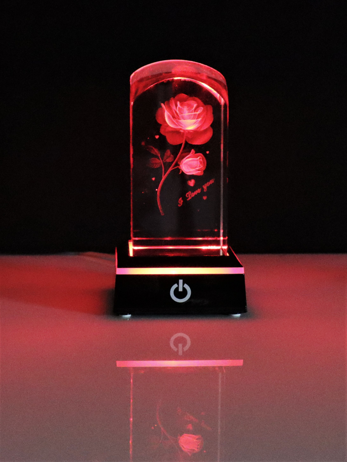 Kristallquader abgerundet 3D Liebesrose Schrift 'I Love You'