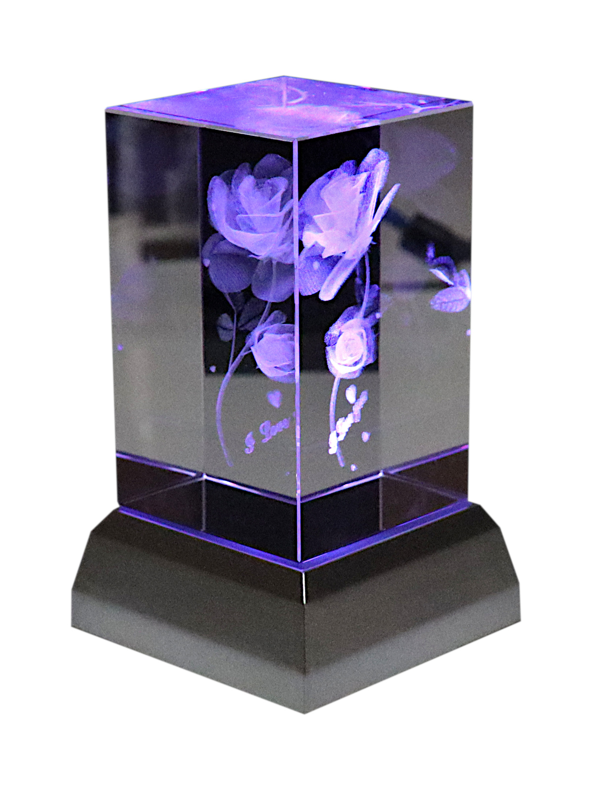 Kristallquader 3D Liebesrose Schrift unten 'I Love You'
