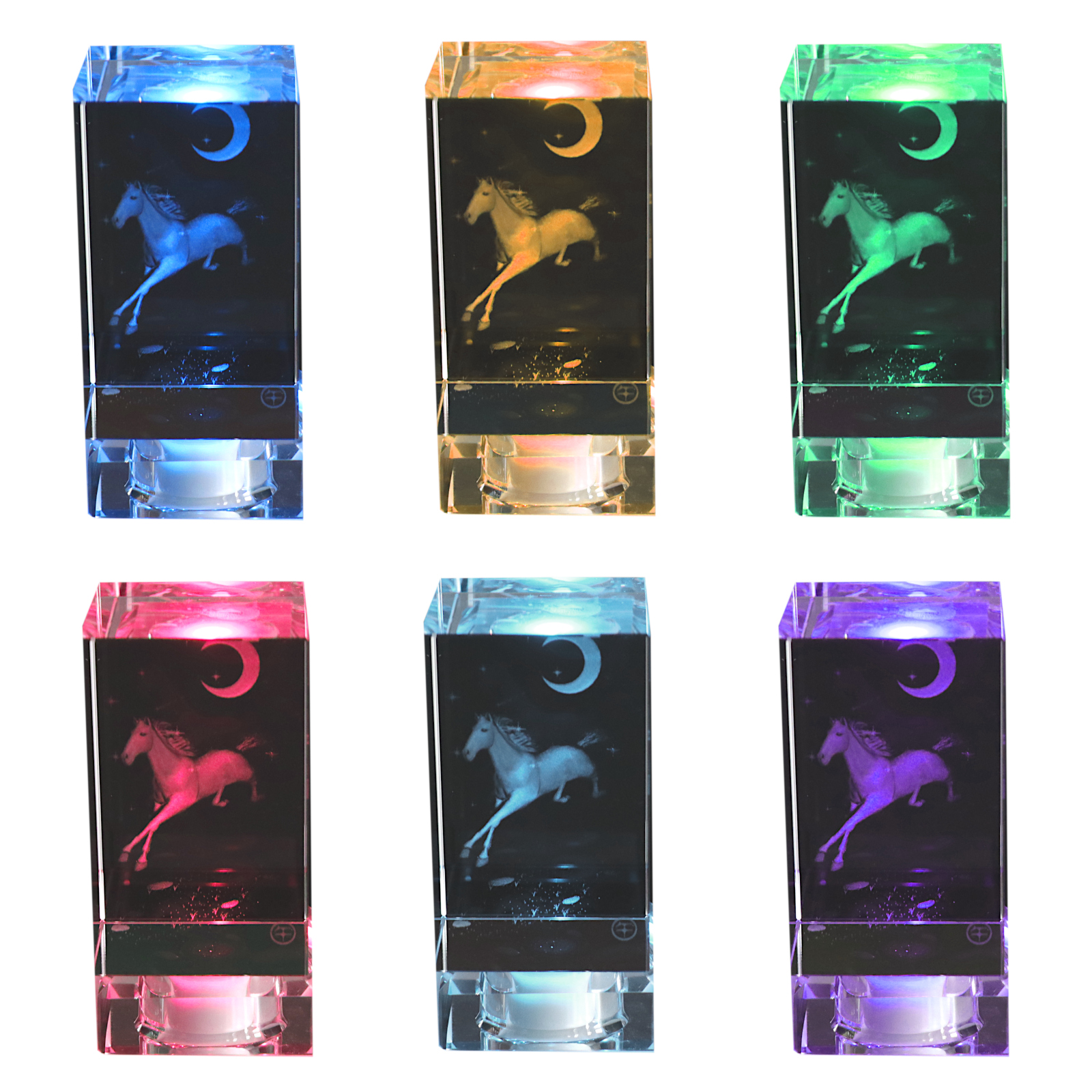 Kristallglasquader mit 3D-Lasergravur Pferd