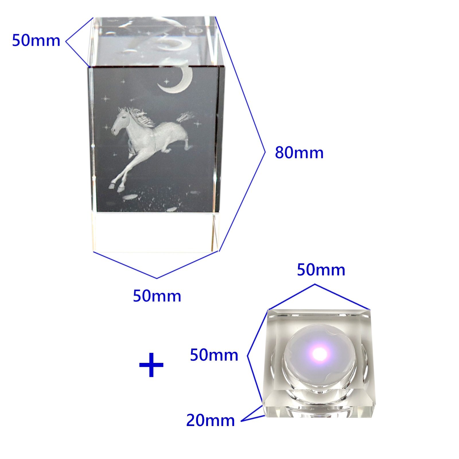 Kristallglasquader mit 3D-Lasergravur Pferd