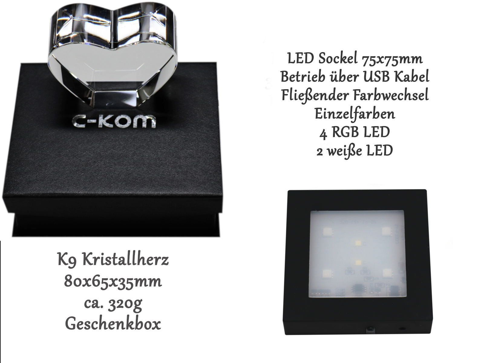 Personalisiertes 2D Kristall-Glasfoto Herz 80x65x35