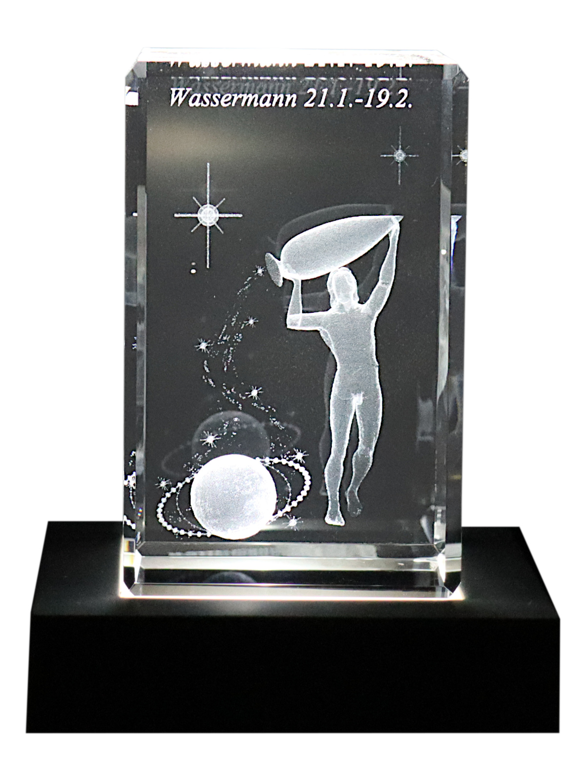 Kristallquader 3D Sternzeichen Wassermann 50x50x80