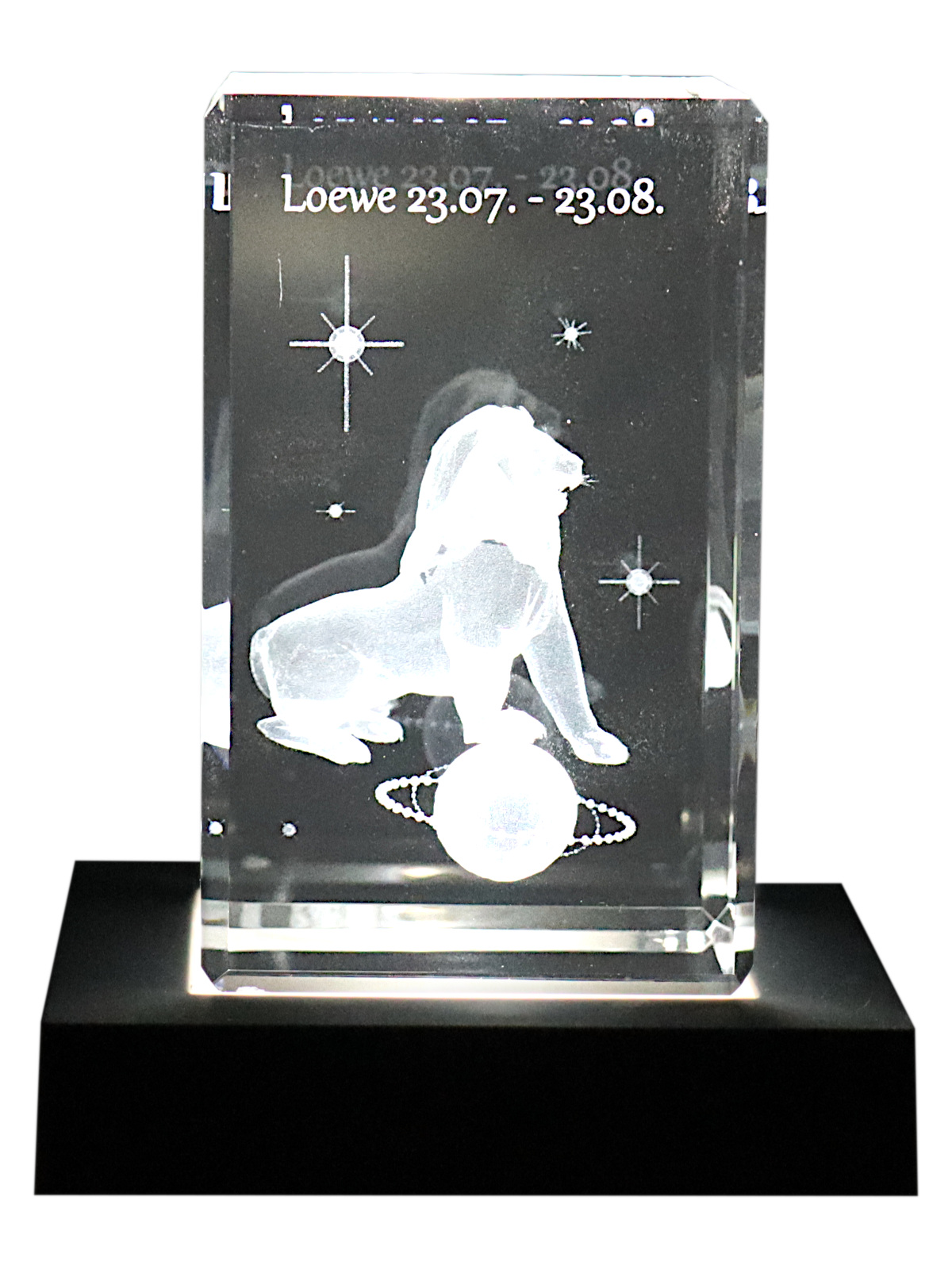 Kristallquader 3D Sternzeichen Löwe 50x50x80
