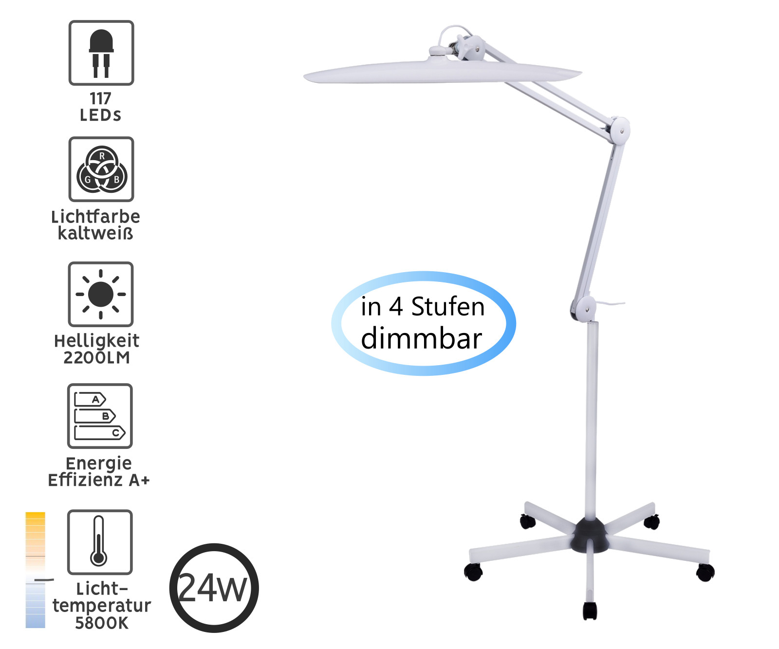 21,5W work lamp with dimmer and wheeled stand